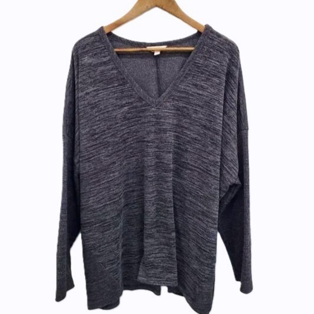 Terra & Sky 4X Sweater V-Neck Knit Lightweight Pullover‎ Black Gray Plus Size